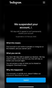 BANNED INSTAGRAM ACCOUNT
